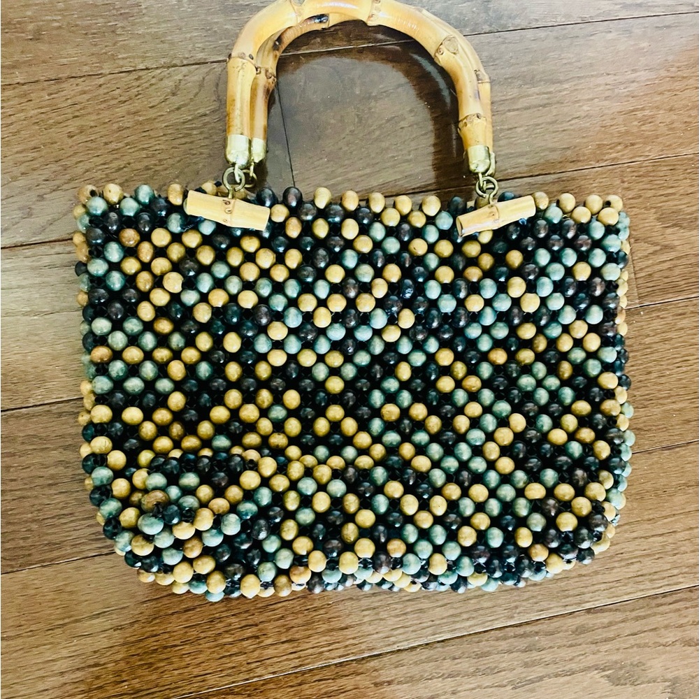 Beaded Handbag with Bamboo Handle